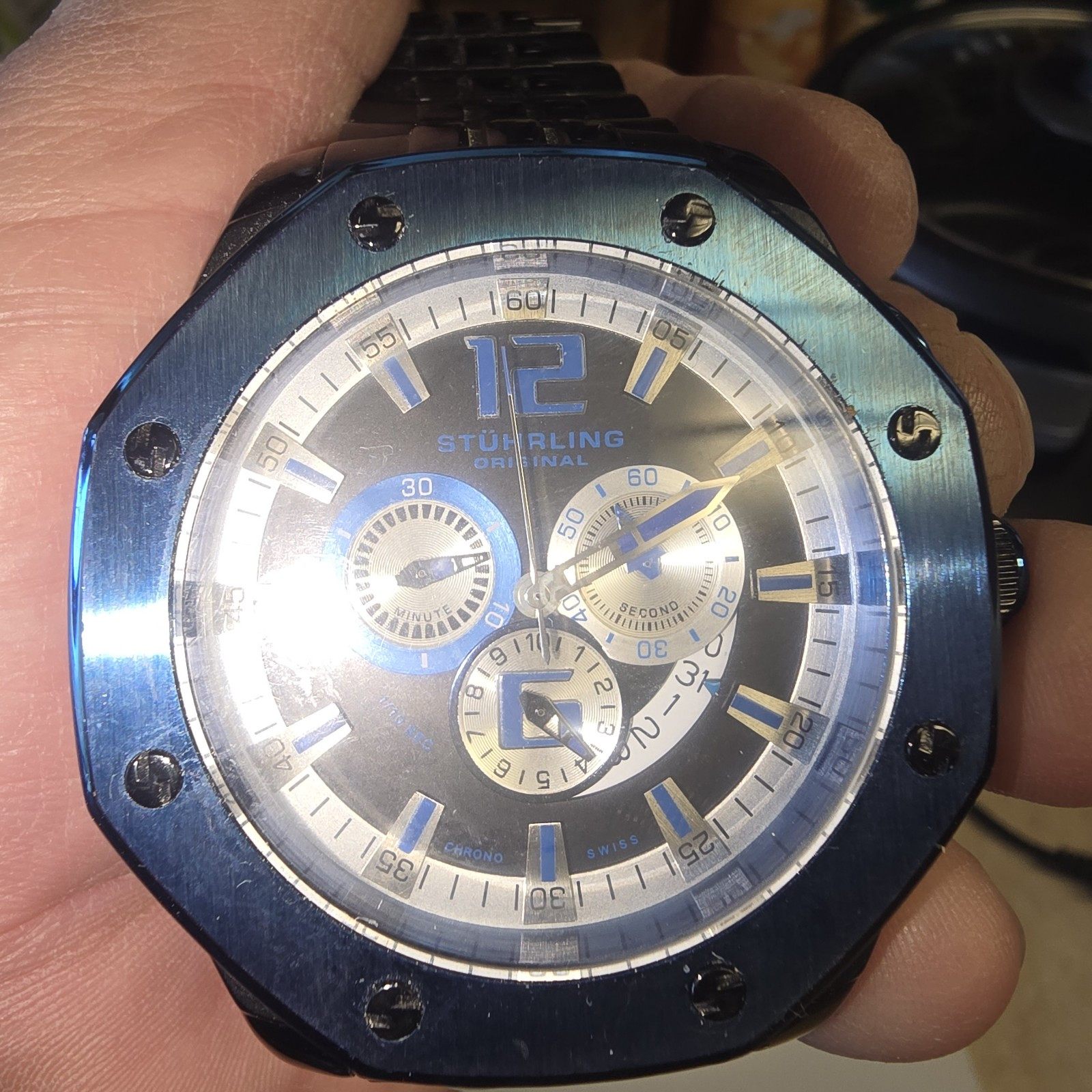 Stuhrling Men’s Watch 181CR 332L913 Nautilus Swiss Quartz Chronograph Black Blue