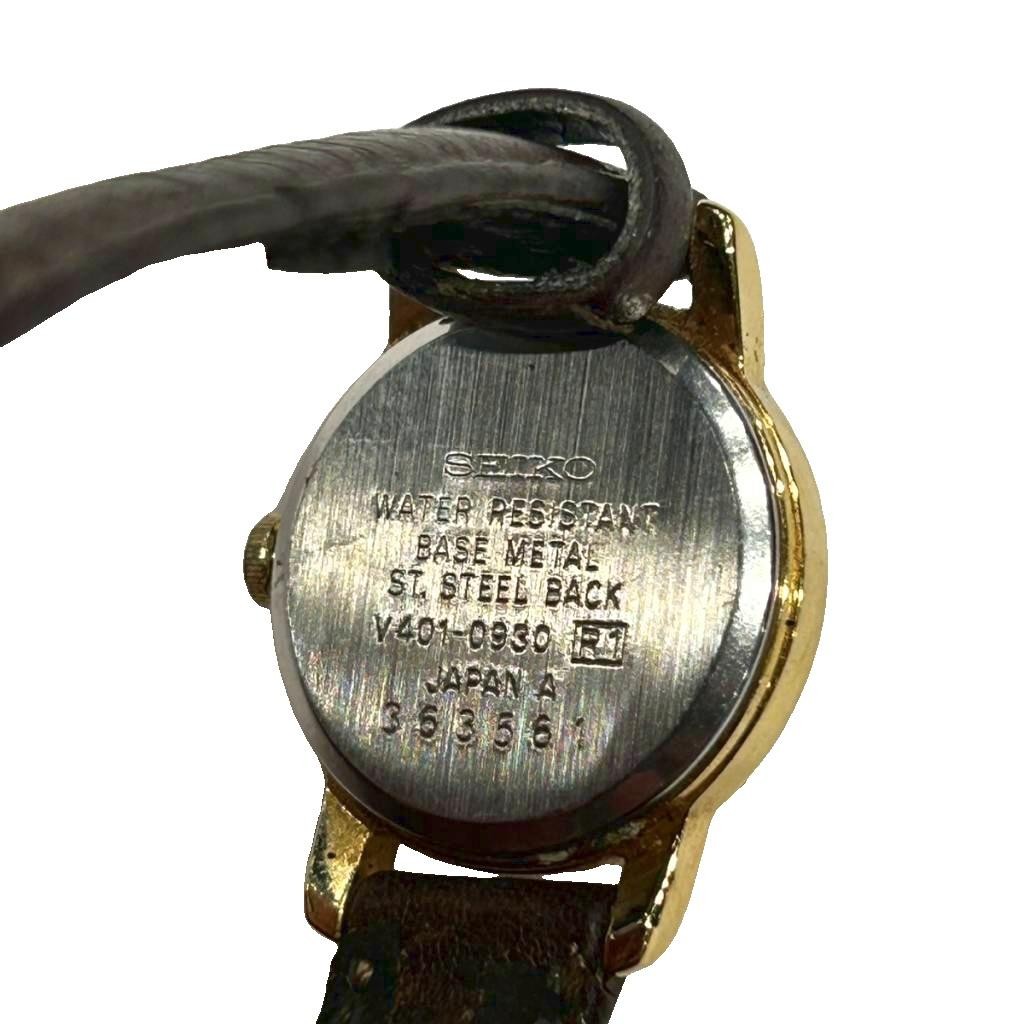 [A1R] Used Seiko Wristwatch Watch Quartz Gold Color Dial V401 0930 [r9s]