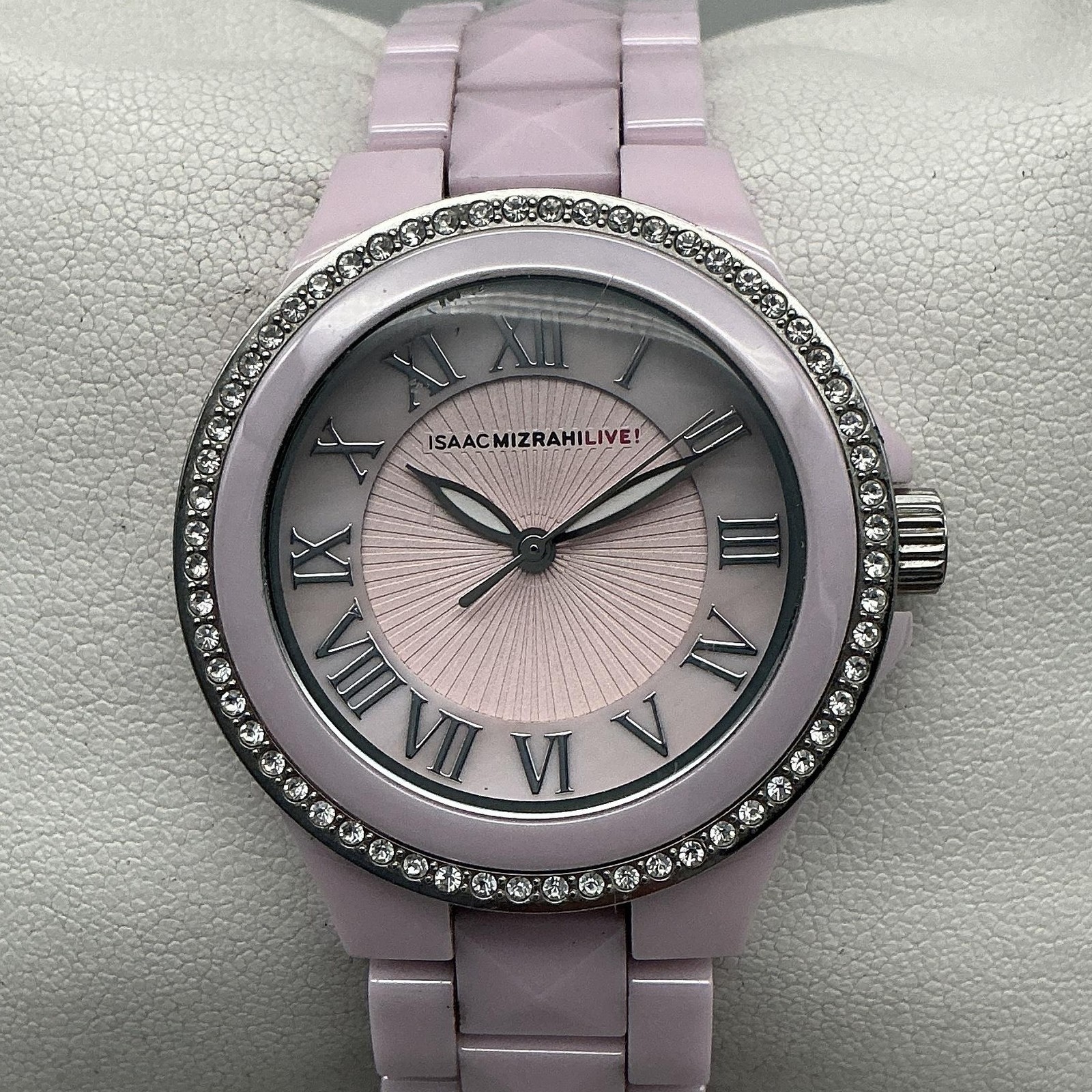 Isaac Mizrahi Live Womens Watch 36mm Pink Crystal Bezel IMZ178 New Battery 7.5″