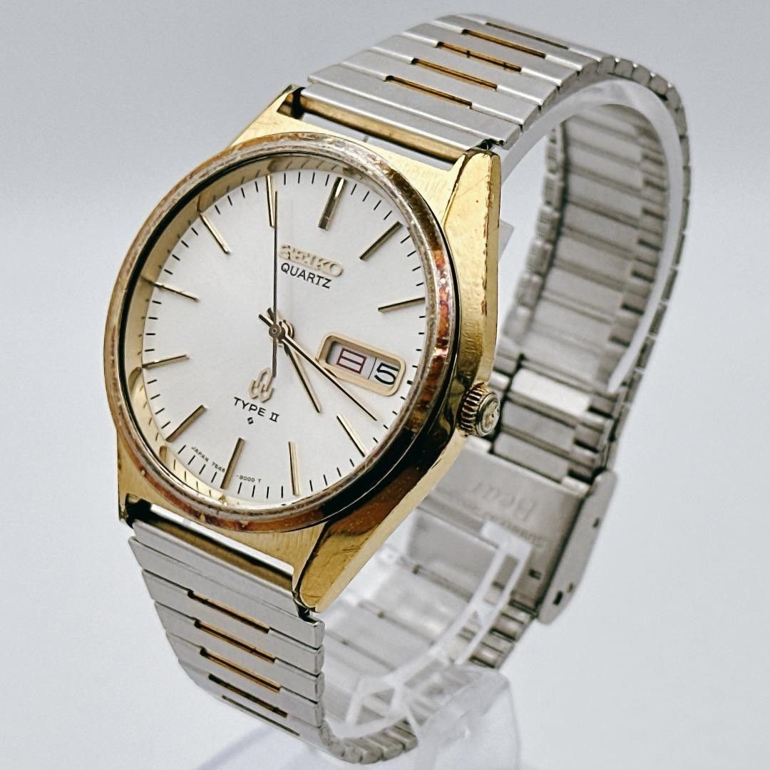 SEIKO Type II 7546-8000 Men Quartz Gold Used Wristwatch Vintage Analog Display