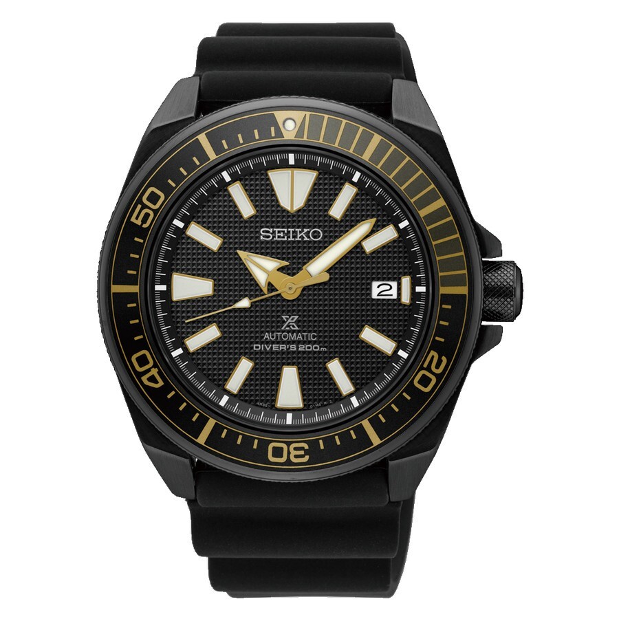 SEIKO ProspeX SRPB55K1 Samurai Automatic Watch Diver’s Gold Bezel Rubber Black