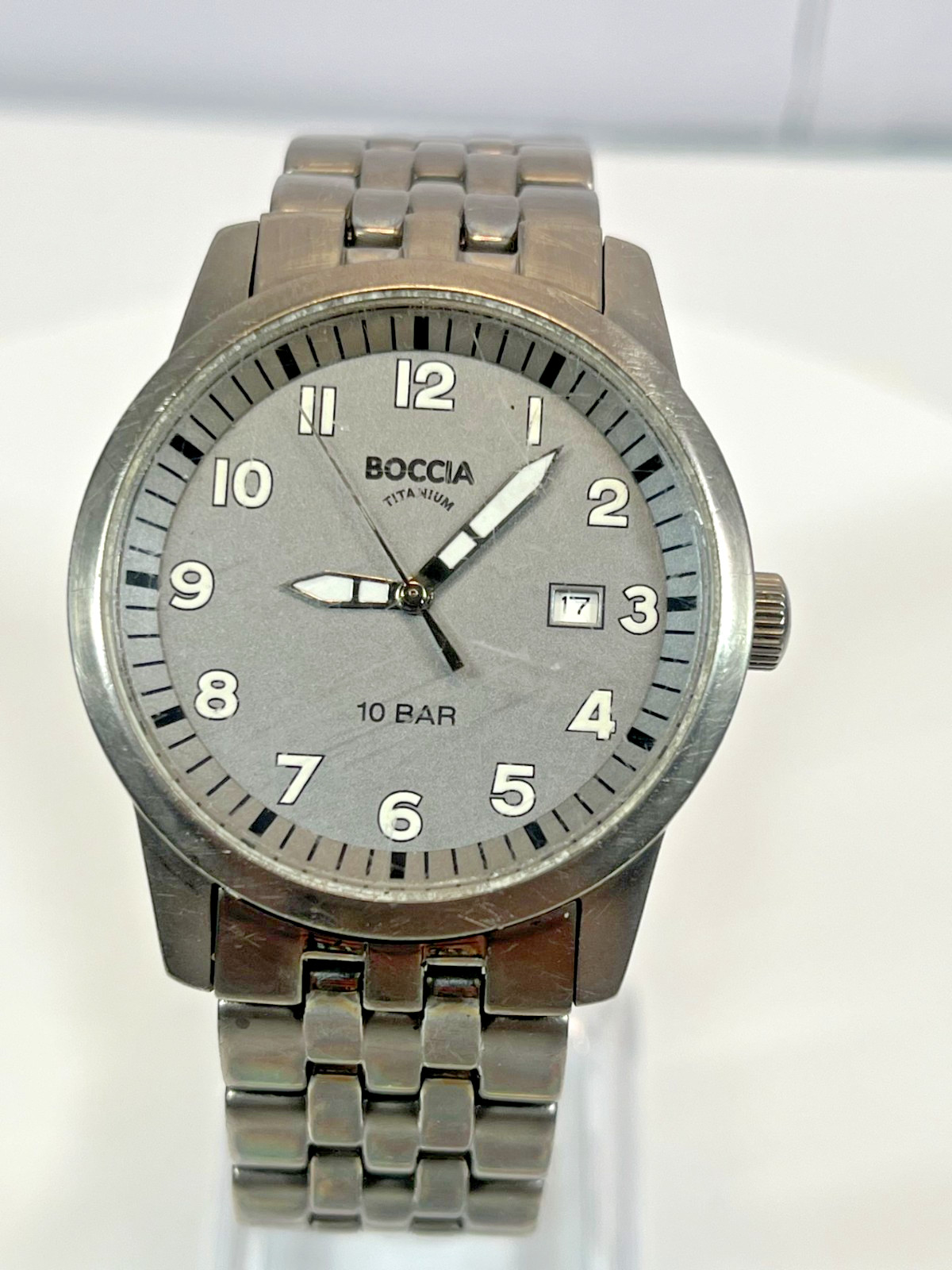 Boccia Titanium Watch Model 3631-02 All Titanium Case. New battery Bracelet Grey