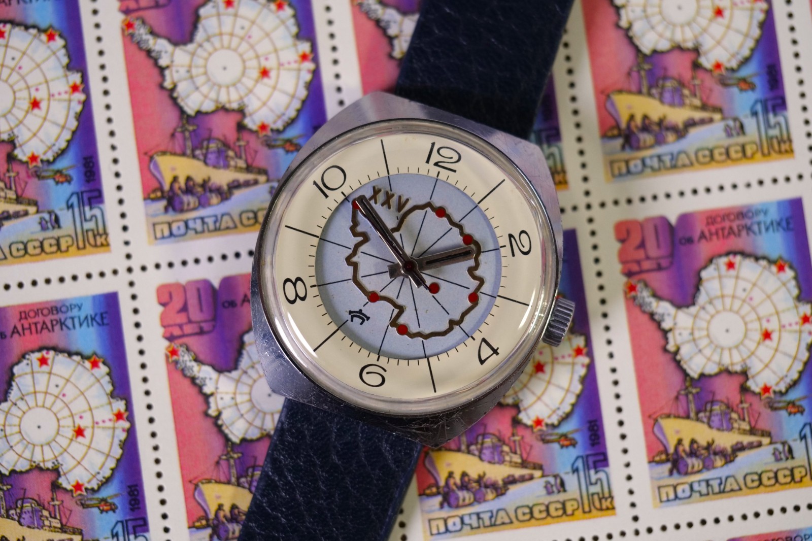 ULTRA RARE Raketa Antarctica XXV Expedition USSR Watch 2609.HA + Soviet Stamps