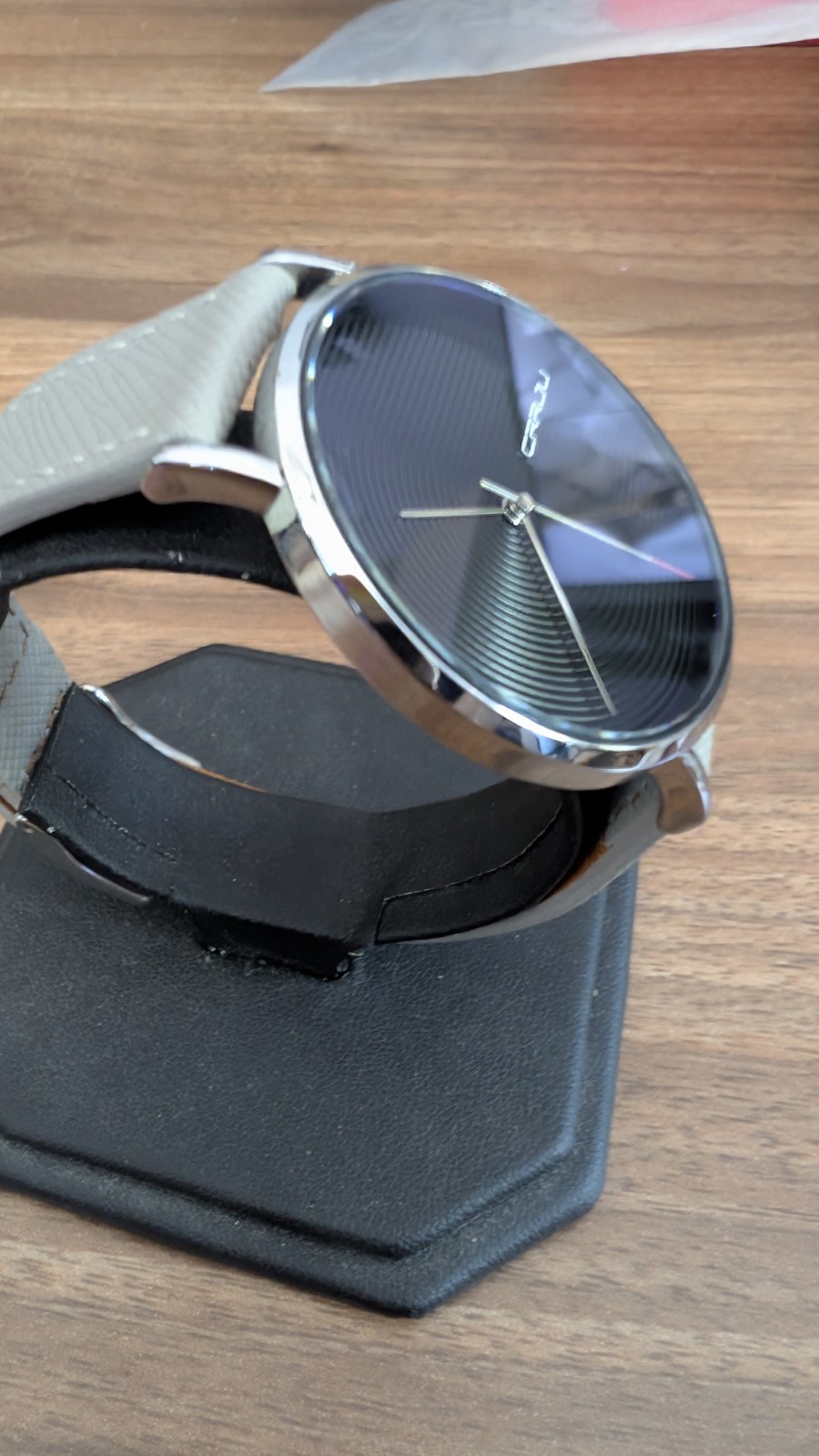 CRRJU Men’s Minimalist Wrist Watch – Black Dial, Silver Case, Gray Leather Band