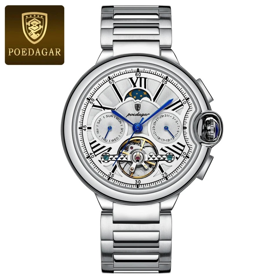 POEDAGAR Luxury Man Watch Hollow Tourbillon Automatic Mechanical Men Watch NEW*