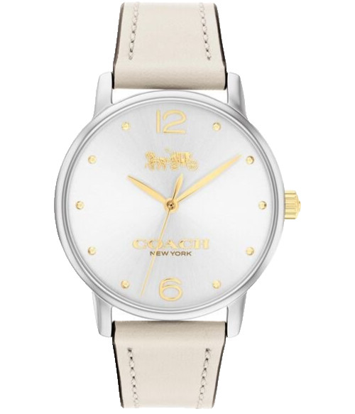 COACH GRAND 14504453 SILVER WHITE LOGO DIAL LEATHER STRAP 36MM WOMEN’S WATCH