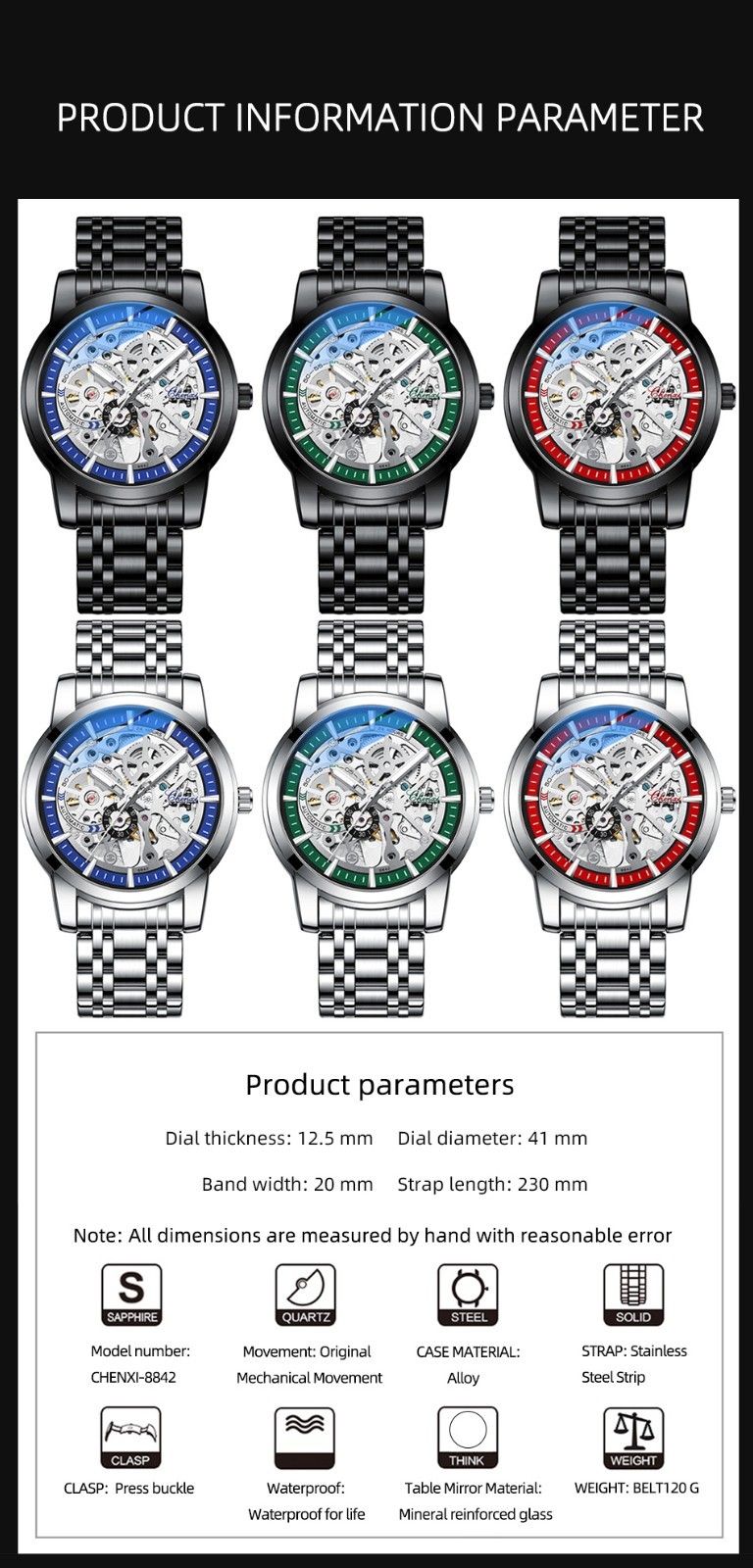 CHENXI Men’s Leather Hollow Out Luminous Tourbillon Automatic Mechanical Watch