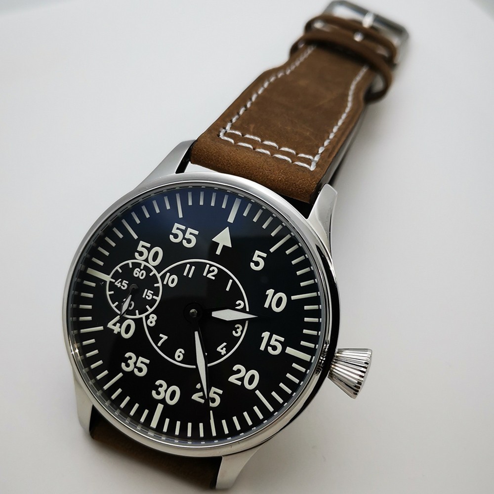44mm Pilot style Stainless Steel Case Luminous Men’s Watch ST3600 Manual Windin