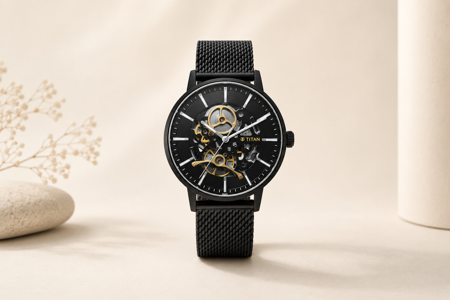 Titan Mechanical 90159NM01 All Black Stainless Steel 49mm Mens Watch New