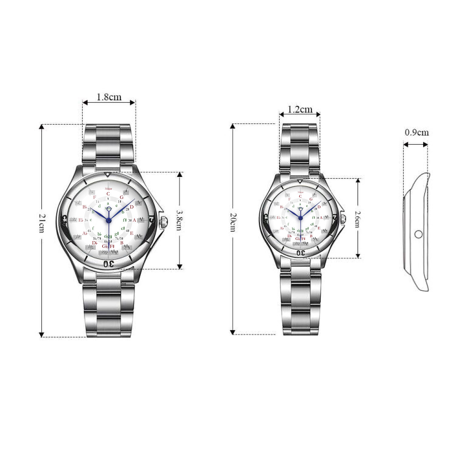 Circle of Fifths Metal Watch | Gift for Music Lovers | Musical Major Minor Keys