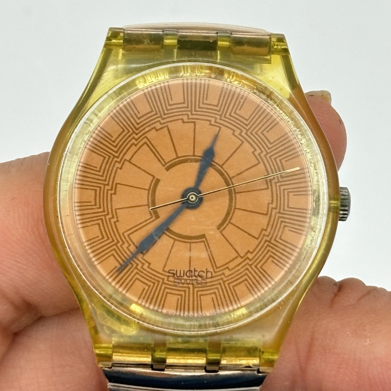 Swatch Copper Dusk Watch Men 34mm Brown Dial Clear Case Round AG1990