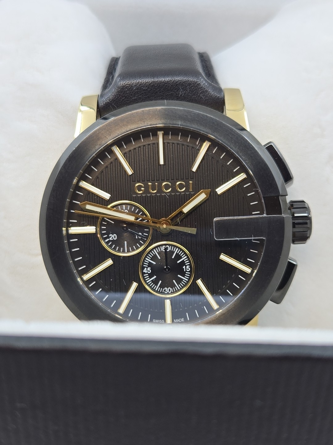 Gucci Watch G Chronograph, YA101203 , 44mm , PVD, Satin Blk Dial , New