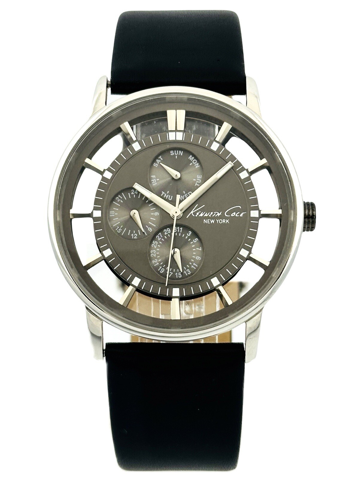 Kenneth Cole NY. KC1853 See-through transparent Mt.Grey Dial Leather Strap Watch