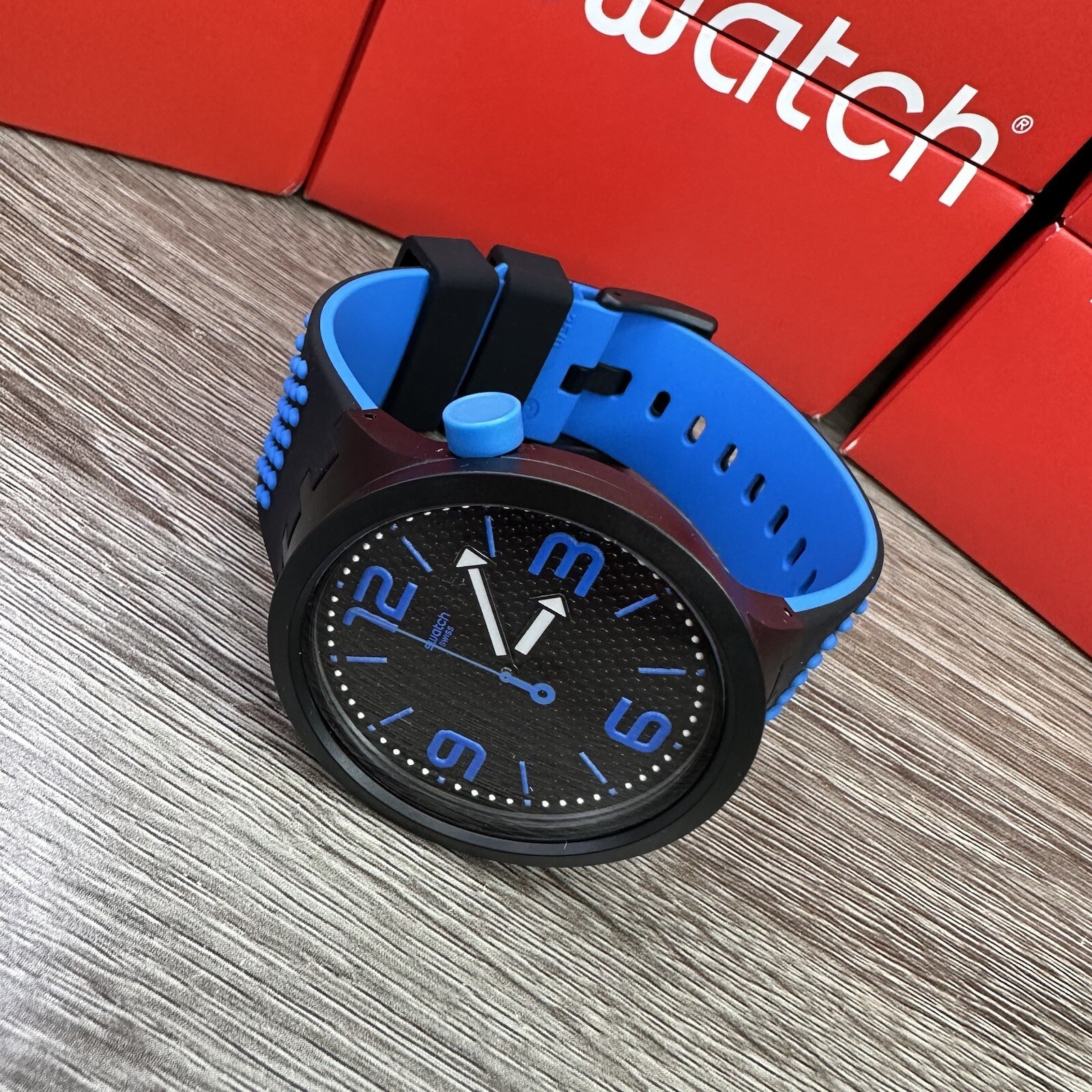 Swatch Big Bold Blue Black And Blue 47mm Wristwatch SO27B101
