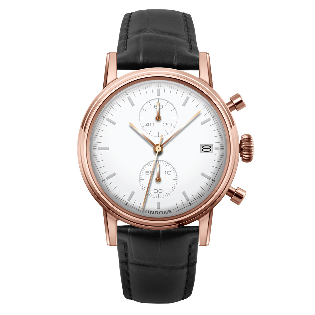 Undone Minimalist Chrono Hybrid Quartz Mechanical Steel Leather Gold Men’s Watch