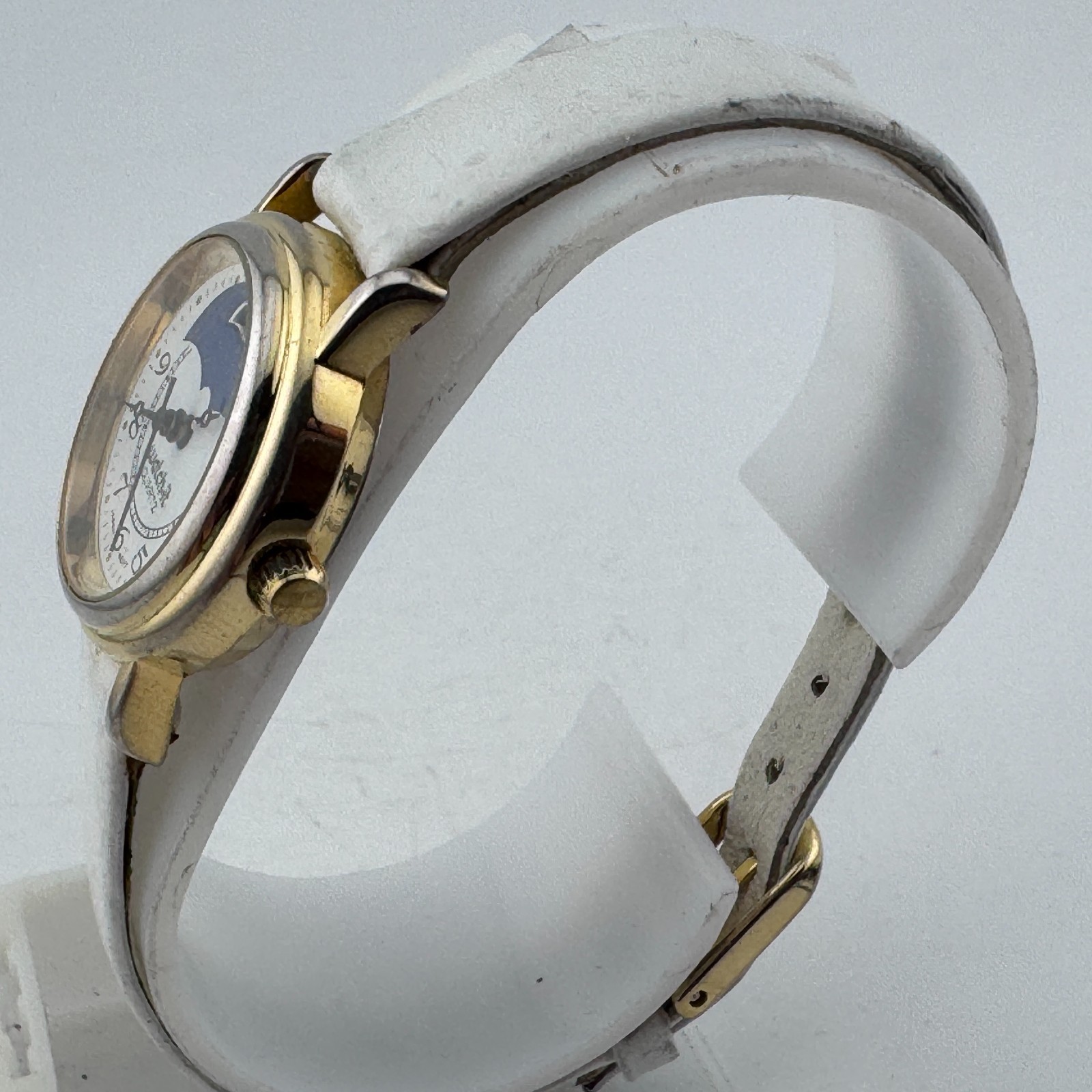 VTG Watch-it Quartz Watch Women Moon Phase Gold Tone Leather Analog New Battery