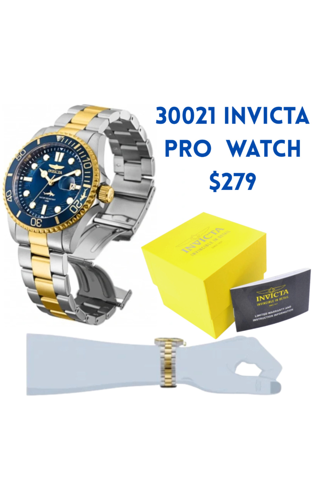 Brand New 30021 Invicta Pro Diver Men’s Watch – 43mm, Steel, Gold