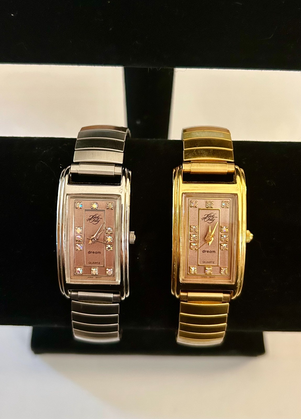 2 vintage KIRKS FOLLY DREAM Quartz watches, stretch, AB crystals, new batteries