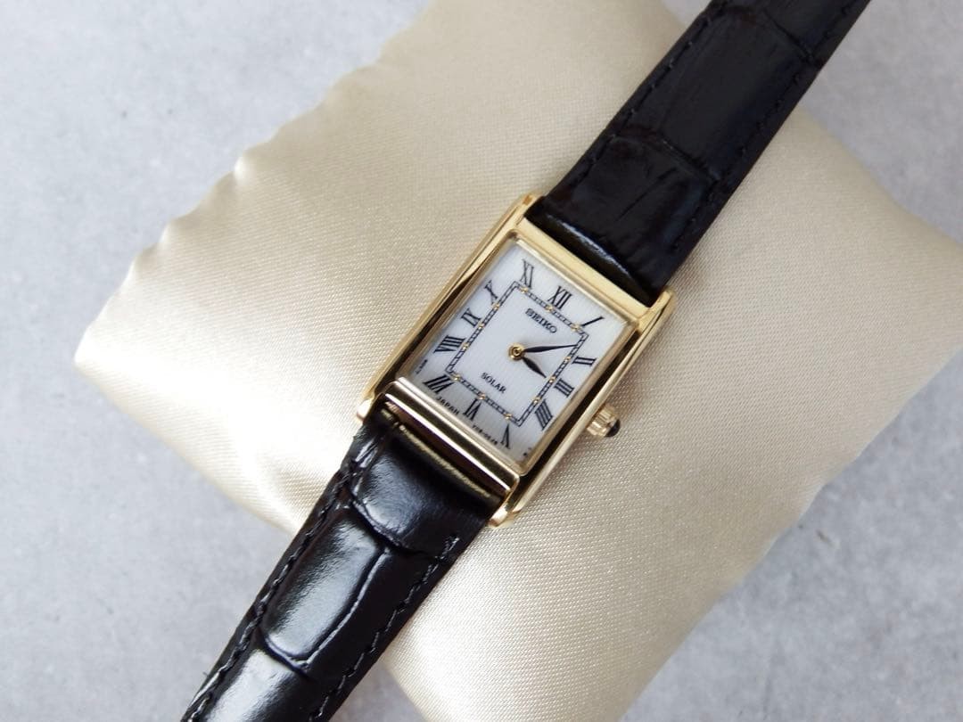 SEIKO Solar SUP250 V115-0BD0 Square Leather Watch From Japan