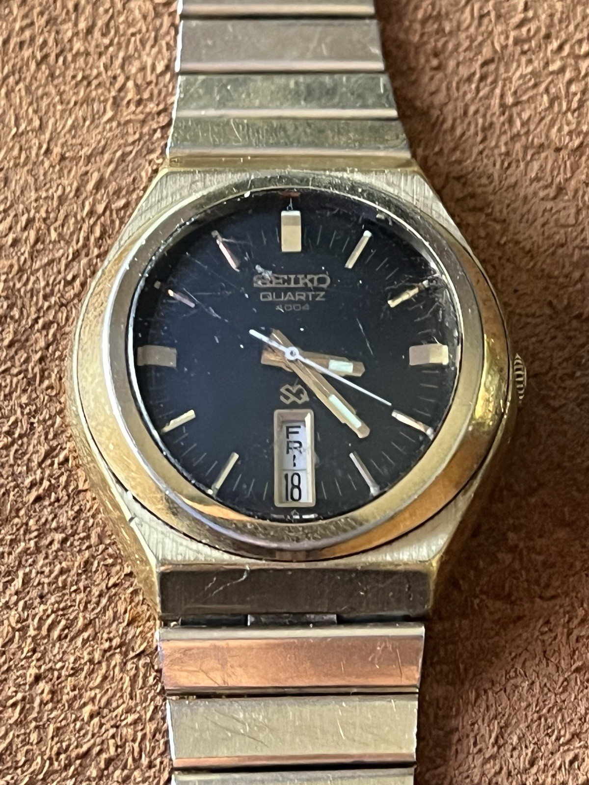 1975 Seiko 0903-8029 SQ 4004 Gold Tone Watch, New Battery + Extra Watch Head