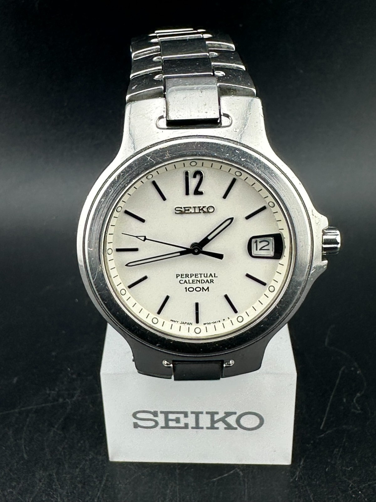 Seiko Men’s Perpetual Calendar White Dial Date 37mm Quartz Watch 8F32-0300