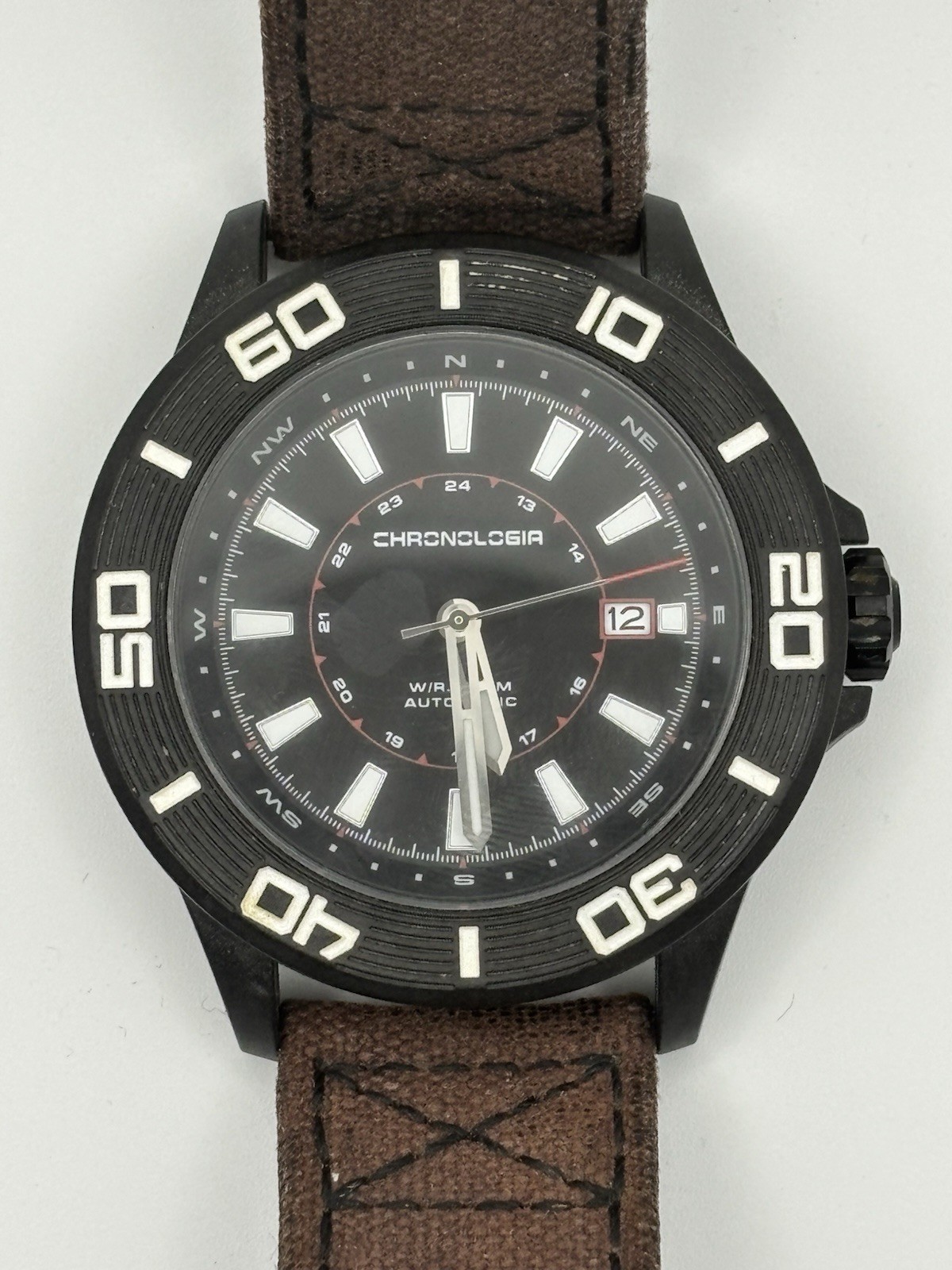 Chronologia Pilot Automatic Mens Watch Seiko NH35A Carbon Fiber 100m w/ Case