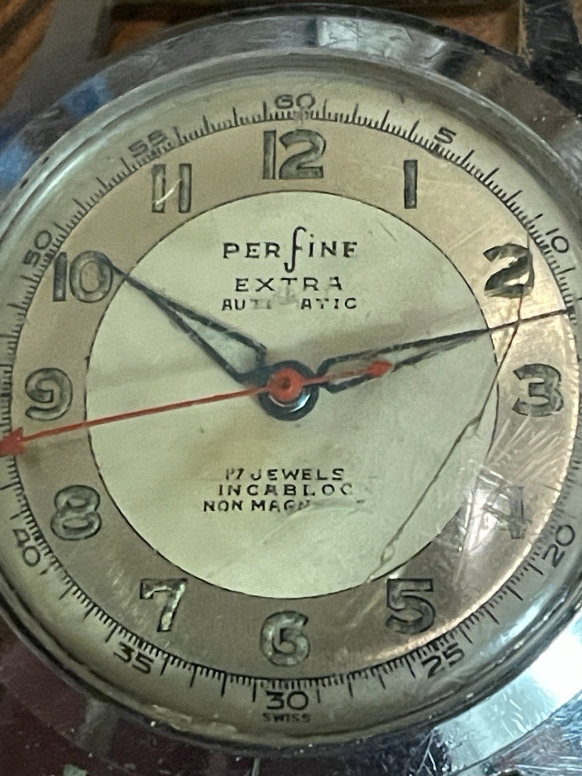 Perfine 17 Jewels Incabloc Vintage Military Style Manual Wind Watch – Works
