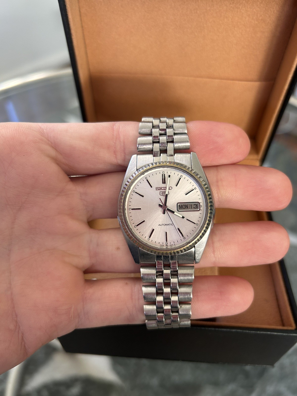 SEIKO SNXJ89 Automatic 7009-3110 Silver Dial Day Date Men’s Watch