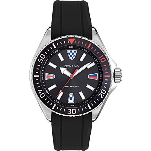 Nautica Men’s NAPCPS903 Crandon Park Black/Silver Silicone Strap Watch