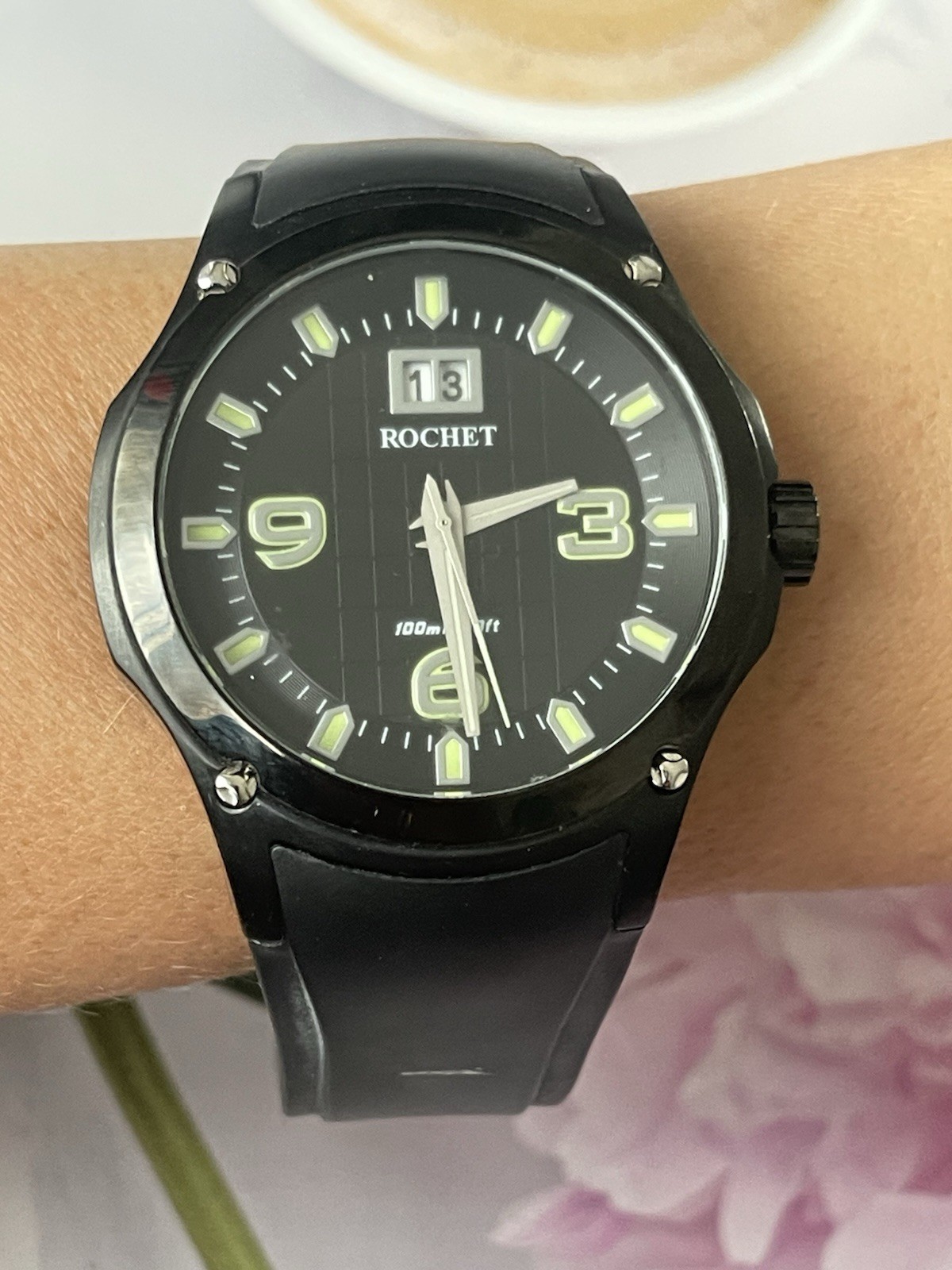 ROCHET WATCH 25 cm wrist Black Silicone Strap Stainless Steel 100 M Men’s