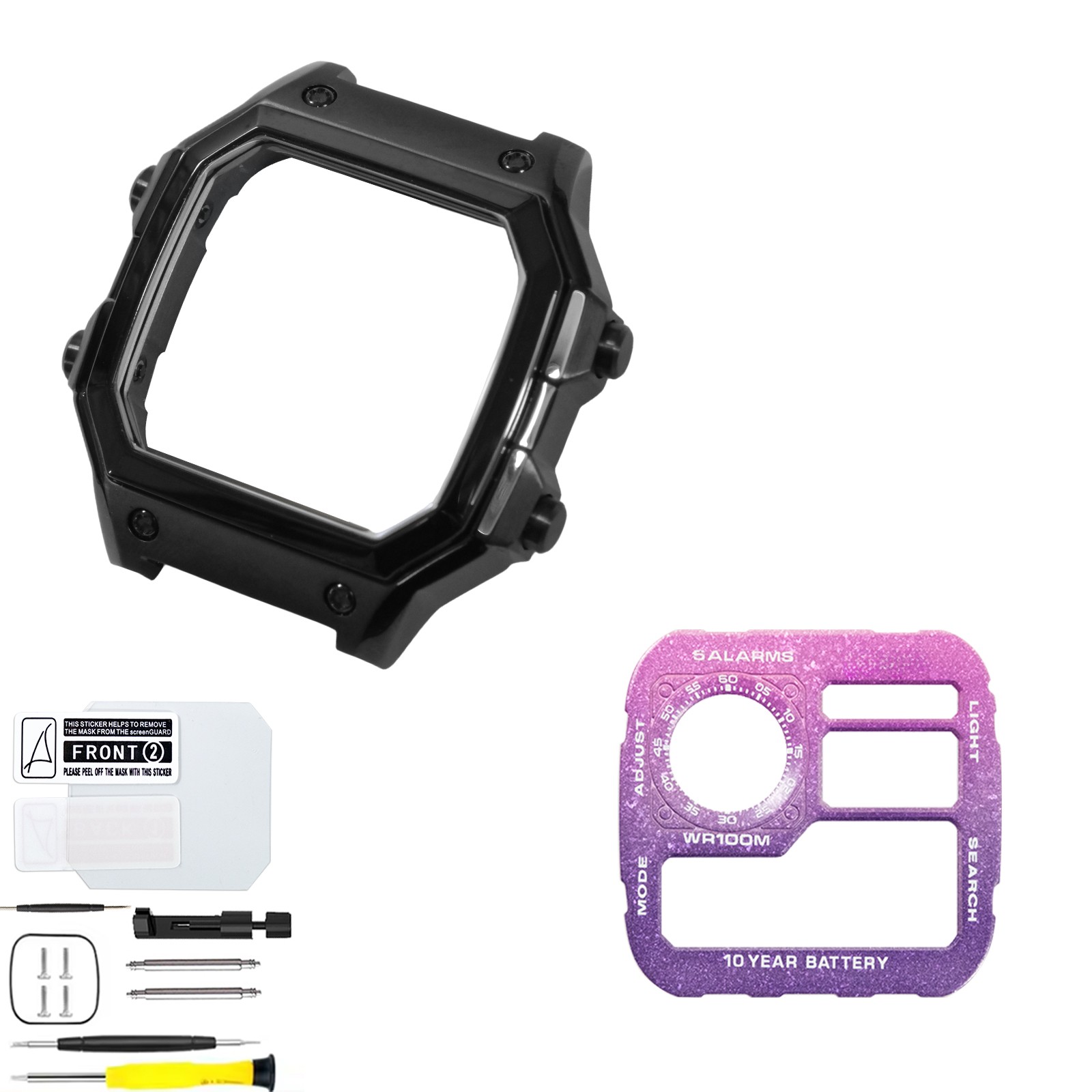 ROYALE MOD 316L SS Case Faceplate Combo For Casio AE1200 Polish Matte Black Case