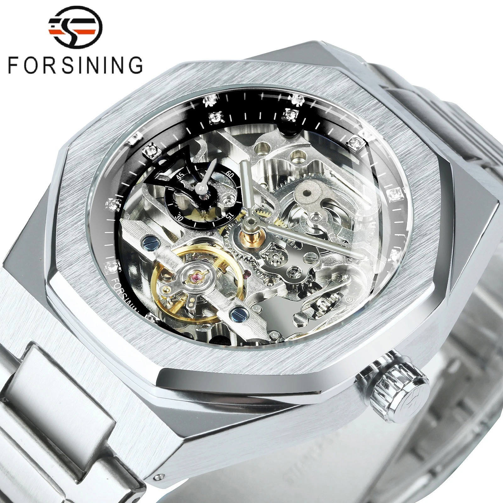 Forsining Casual Automatic Mechanical Watch for Men Luminous Hands Stainless Ste