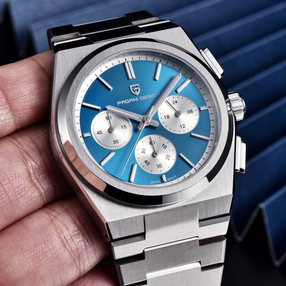 Mens Chronograph Quartz Watch Japan VK63 Movement Sapphire Glass 100M Waterproof