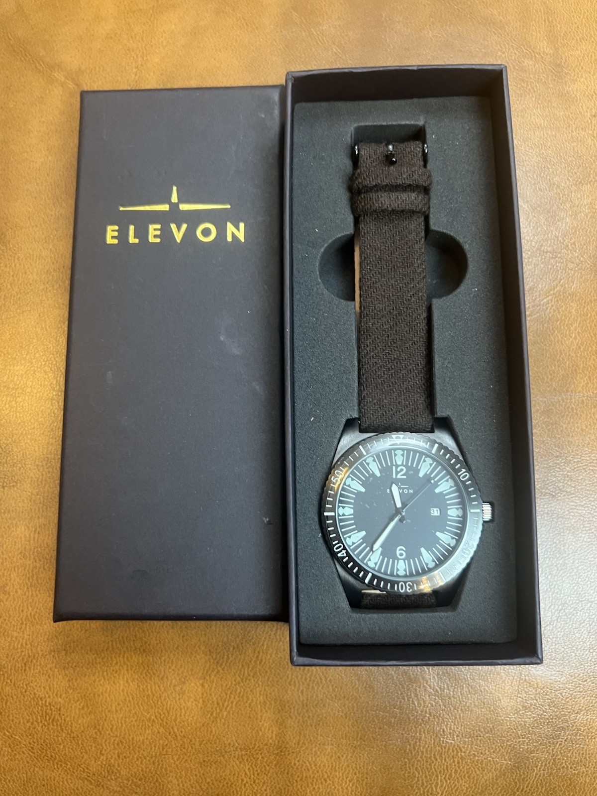 Elevon ELE114-6 5ATM Water Resistant Quartz White Dial Men’s Watch Brown Band