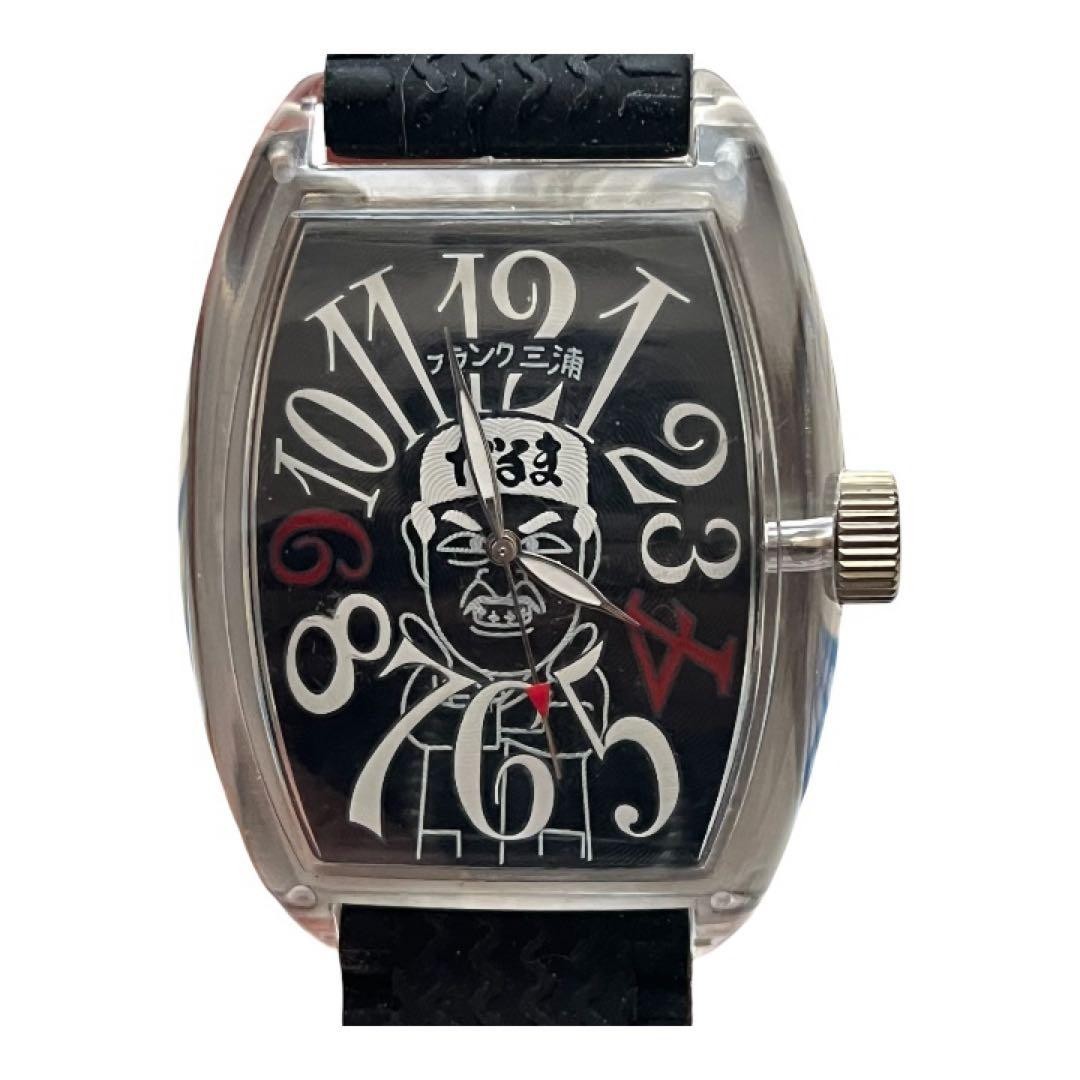 Frank Miura Watch Black Dial Silicone Band Used Unique Character Non-Waterproof