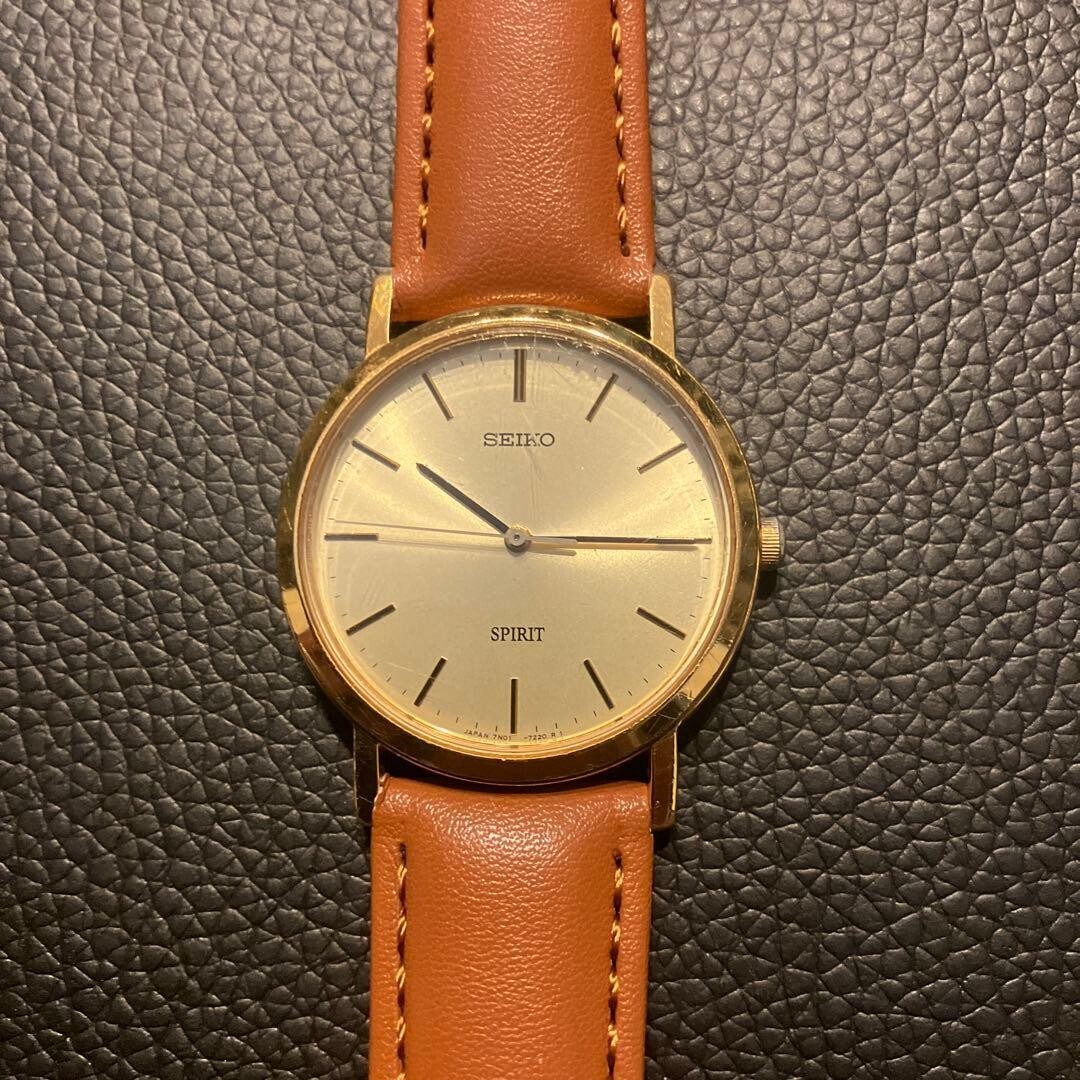 SEIKO 7N01-7060 Wristwatch SPIRIT Quartz Analog Gold Brown From Japan