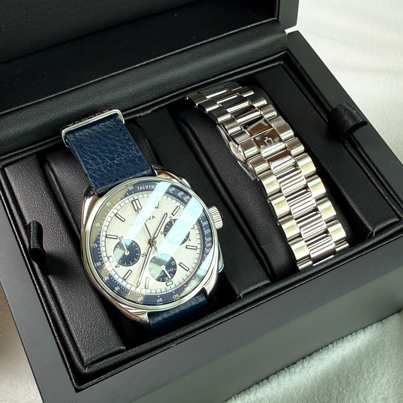Bulova Lunar Pilot Chronograph 98K112 Archive Series 43.5mm Silver Blue NEW Box