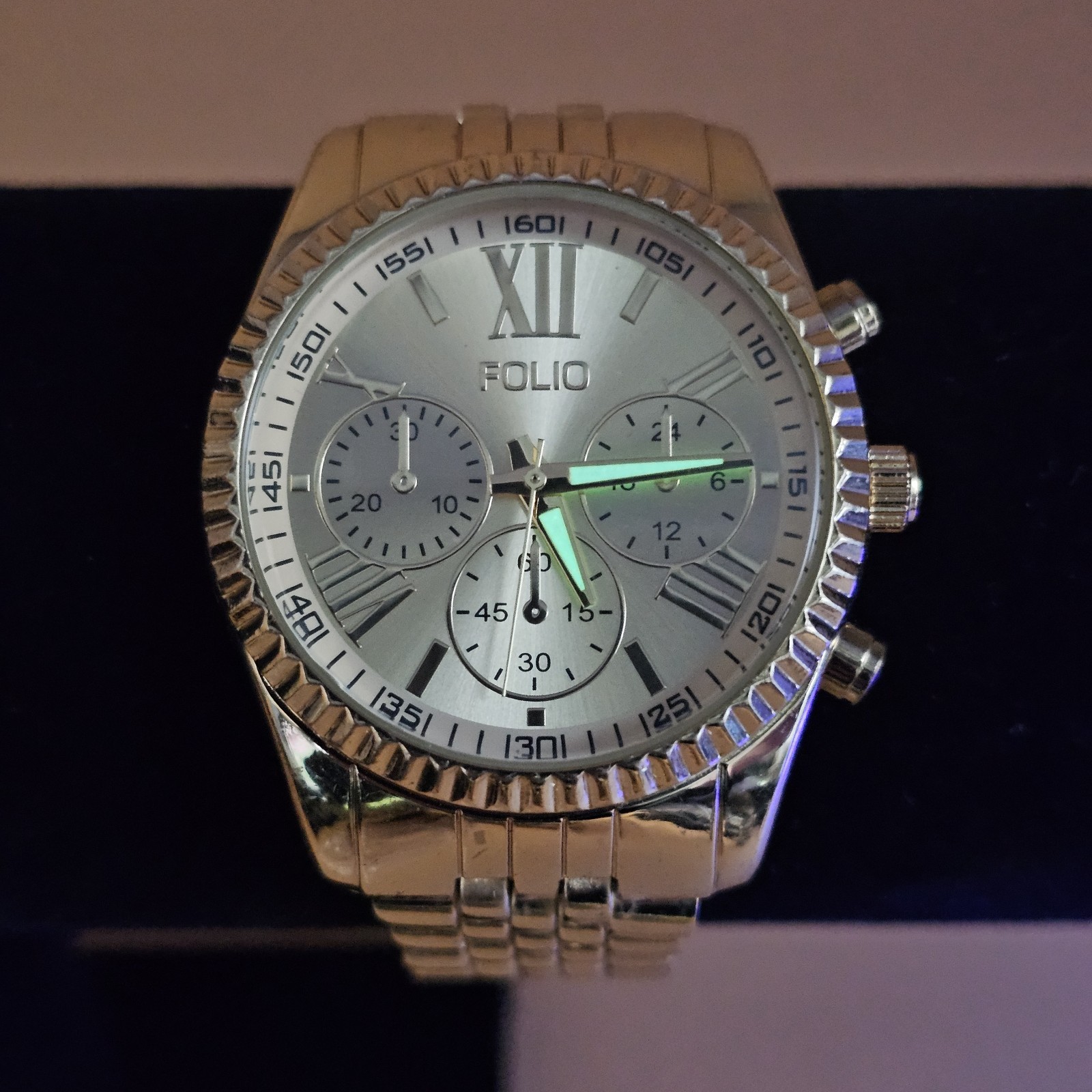 Folio Gold Tone Roman Numerals Luminous Hands Stainless Steel Wristwatch
