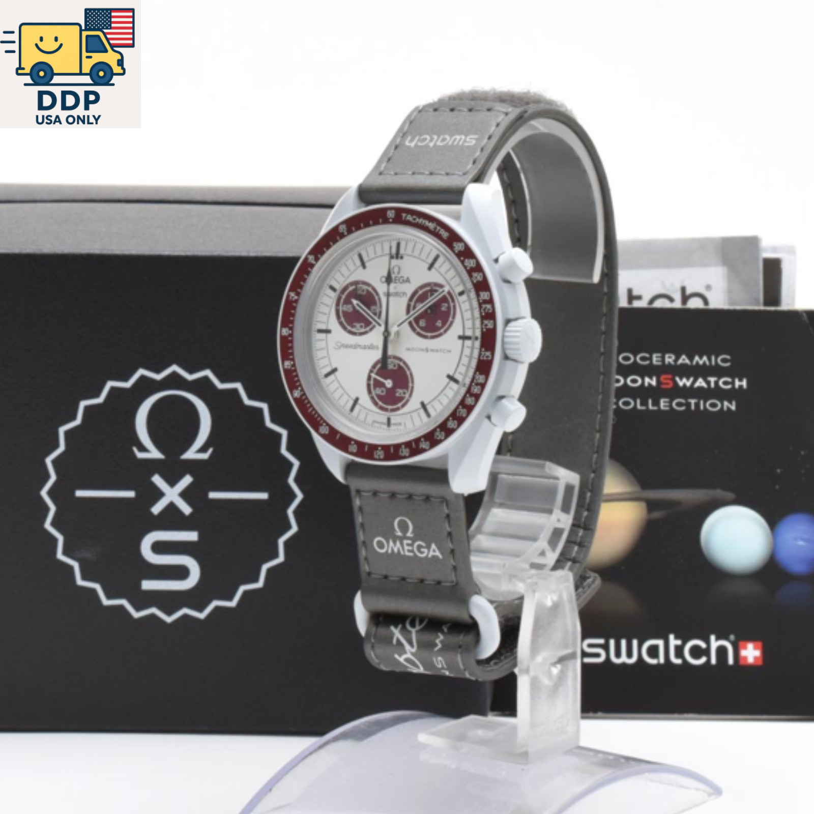 OMEGA Swatch Mission to pluto Quartz Chronograph Moon Watch [Near Mint w/Box]