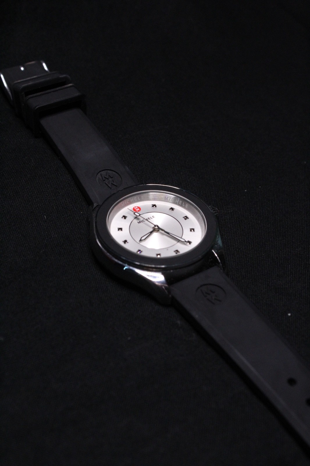 Michele Cape Diamond Watch LC10535 Black Silicone Strap Women’s Swiss Watch New
