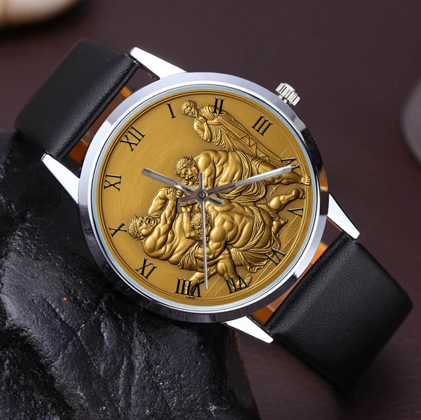SALE Classical Relief of two Muscular Men Wrestling Theme Custom Metal Watch!
