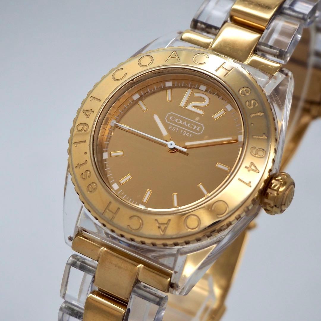 Coach Women’s Watch Skeleton Clear Gold Quartz Japan Working 073267