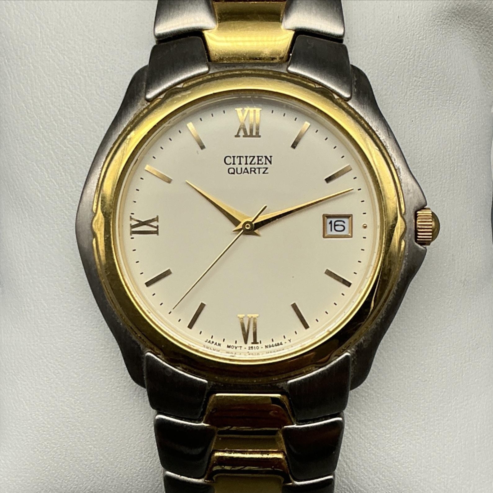 Vintage Citizen Mens Watch 32mm Cream Dial Two Tone Date New Battery 8.25″