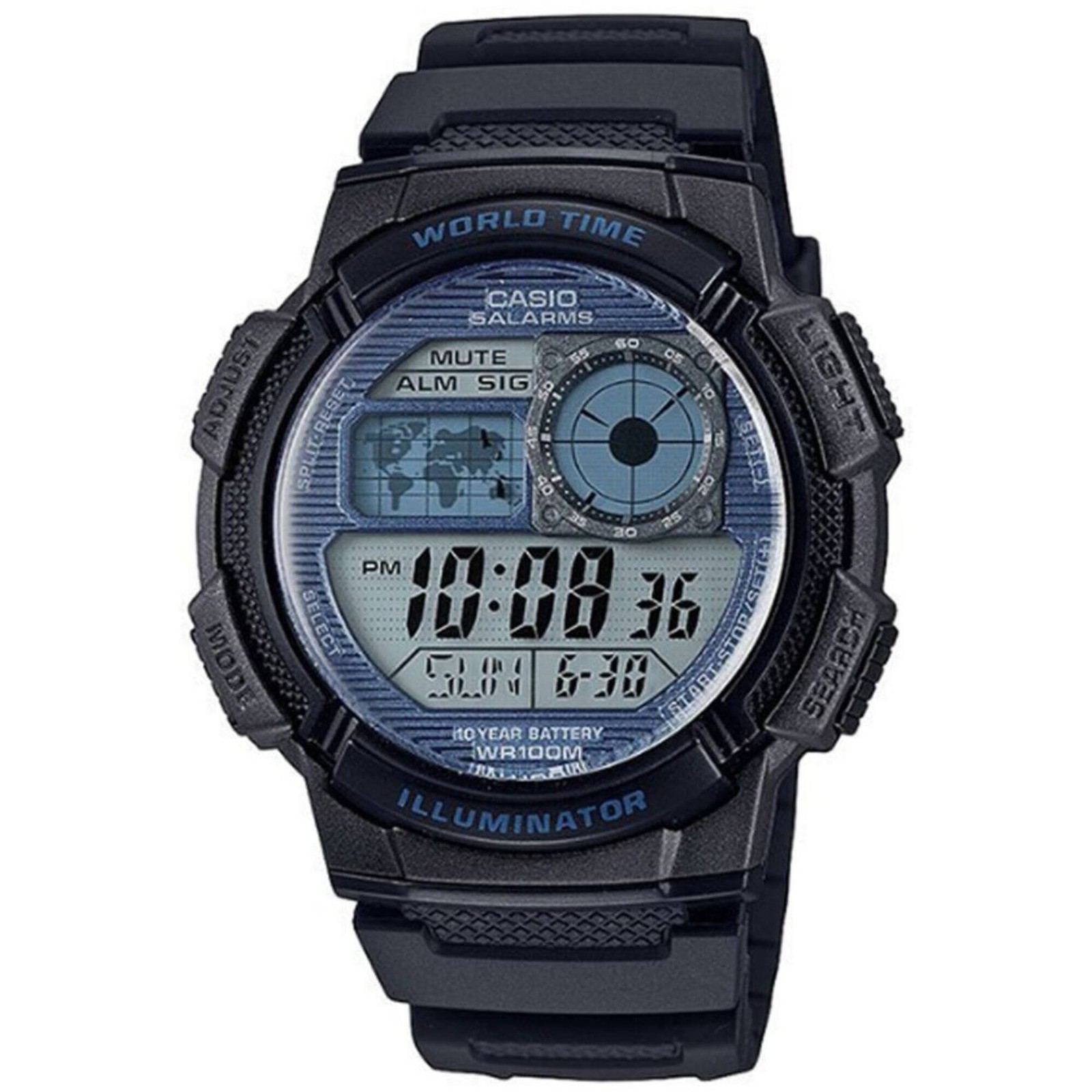 Casio Unisex Digital Watch Quartz World Time Black Resin Strap AE-1000W-2A2VCF