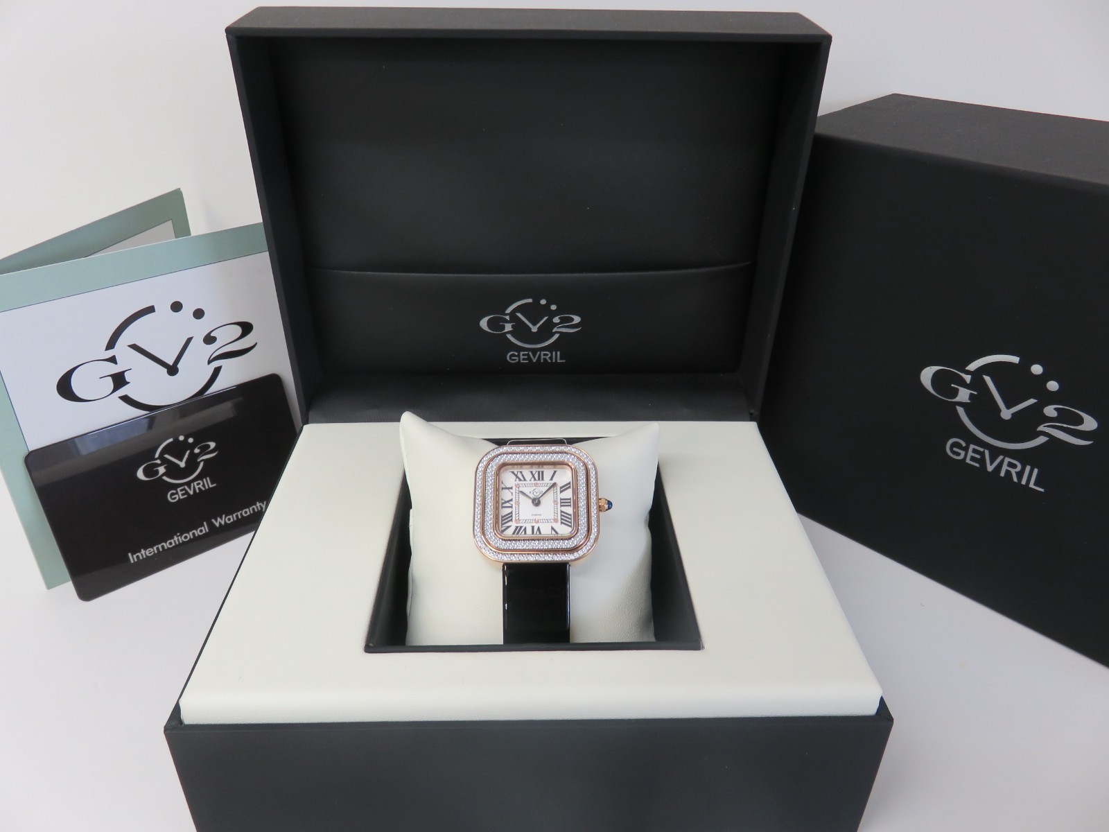 Gv2 By Gevril Women’s 12131 Bellagio Swiss Mvmnt Diamond Black Leather Watch