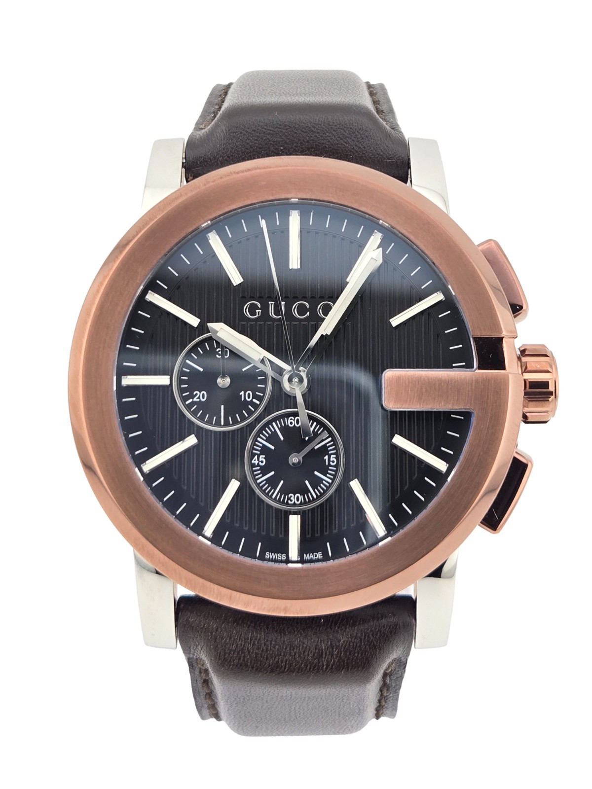 Gucci G-Chrono XL Men’s Black Dial Leather Strap Watch – YA101202