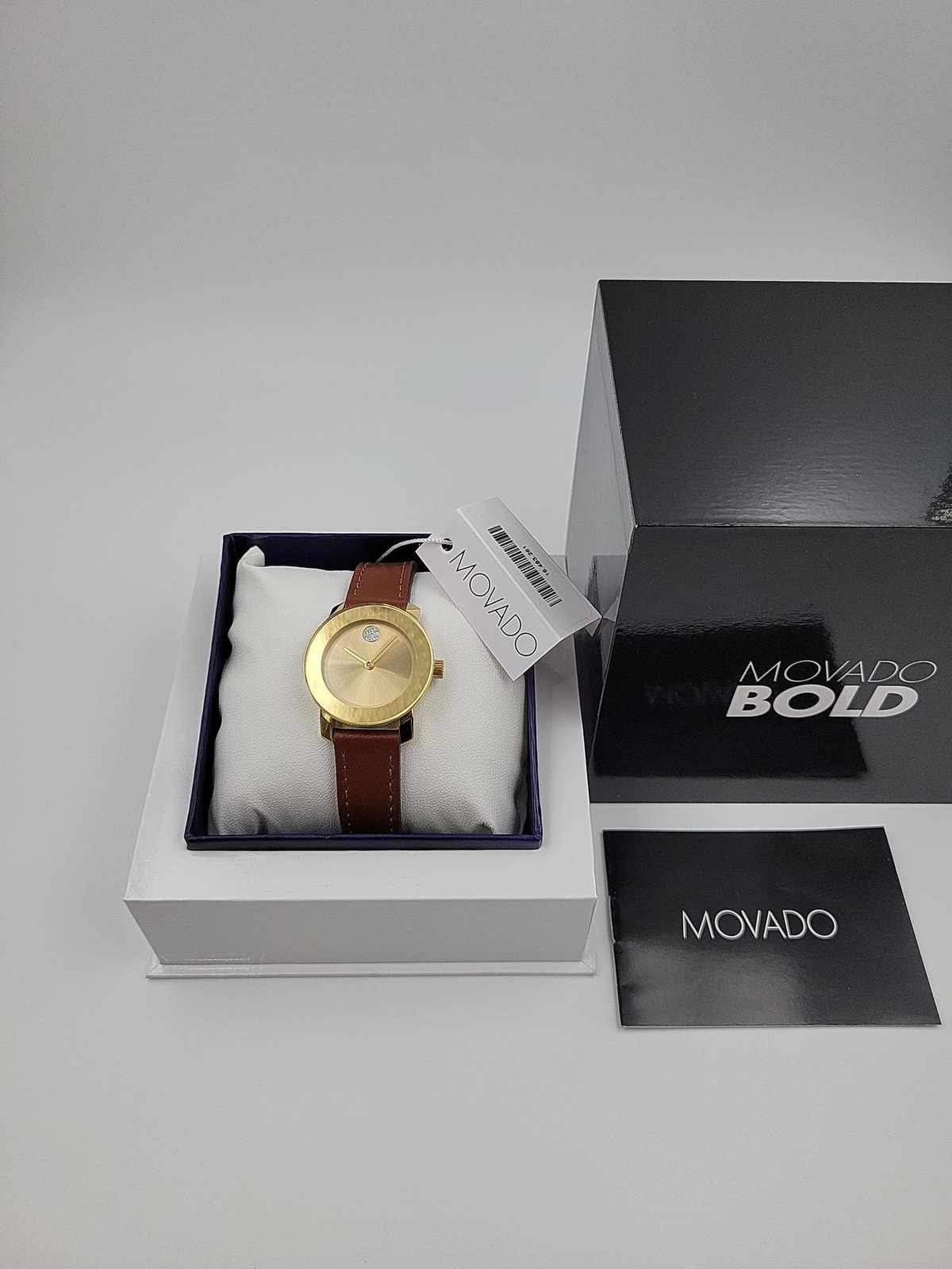 $650 MSRP | Movado Women’s Bold Trend Gold Dial Leather Strap Watch – 3600437
