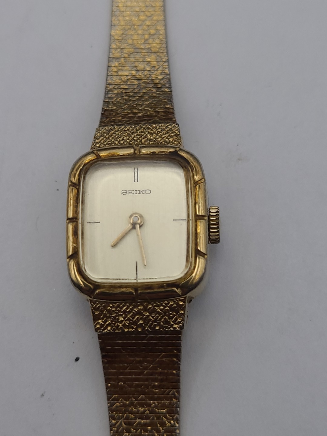 Seiko Tank Watch Women Champagne Dial Gold Tone Manual 11-5179 Ticking