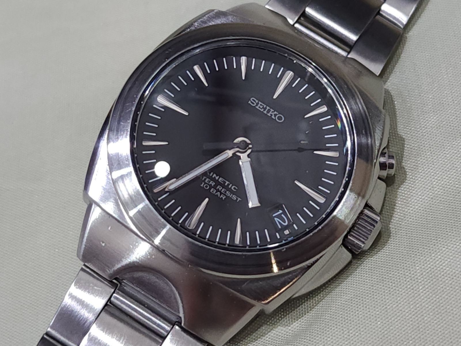 Seiko (SUS AGS) KINETIC 5M42-0E50 A4 Black Dial Japan Vintatage RARE