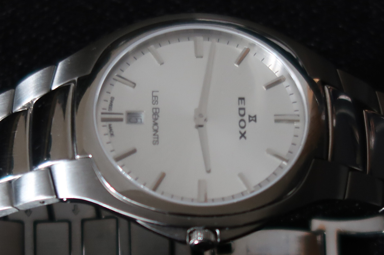 EDOX LES BEMONTS ULTRA SLIM WATCH 56003 SILVER & CHROME STAINLESS STEEL STRAP